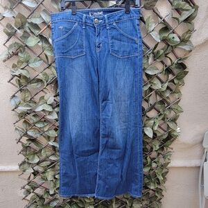 Hudson Jeans Women 29 Blue Wide Flare Leg Mid Rise Flap Pocket Vintage Y2K